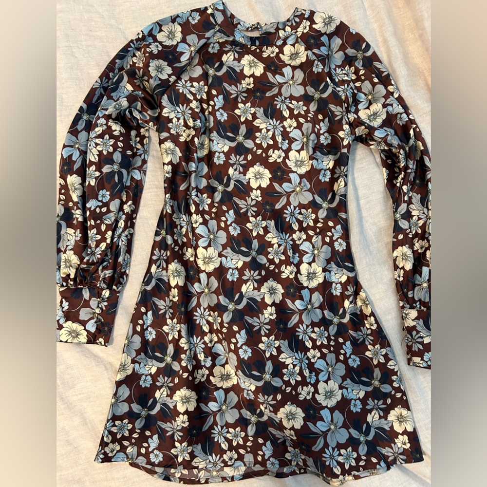 Open Back Satin Long Sleeve Mini Dress